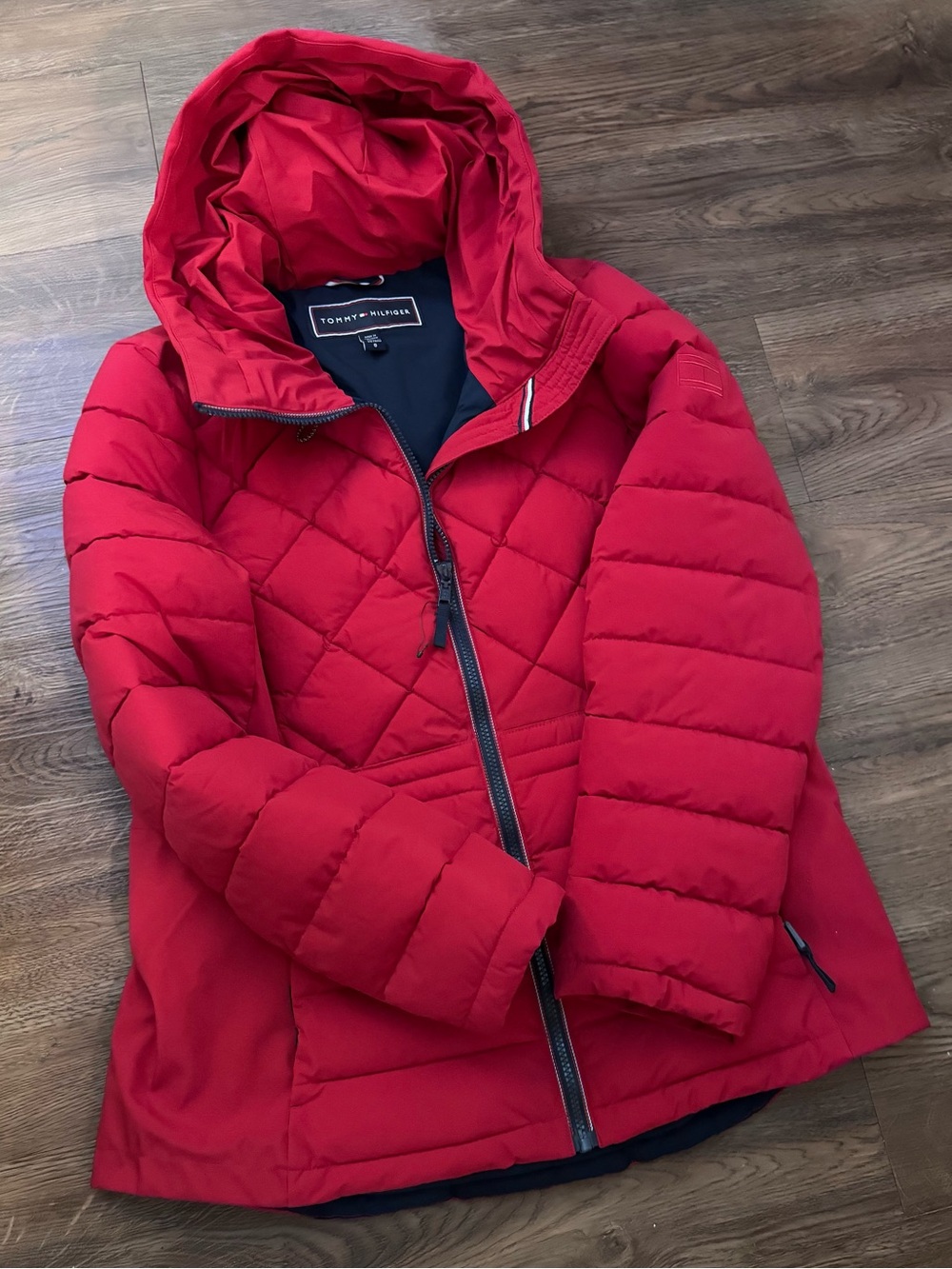 Tommy Hilfiger Bright Red Quilted Hooded Puffer Coat